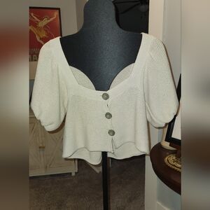 Free People Beige Crop Cardigan Sweater Size M
